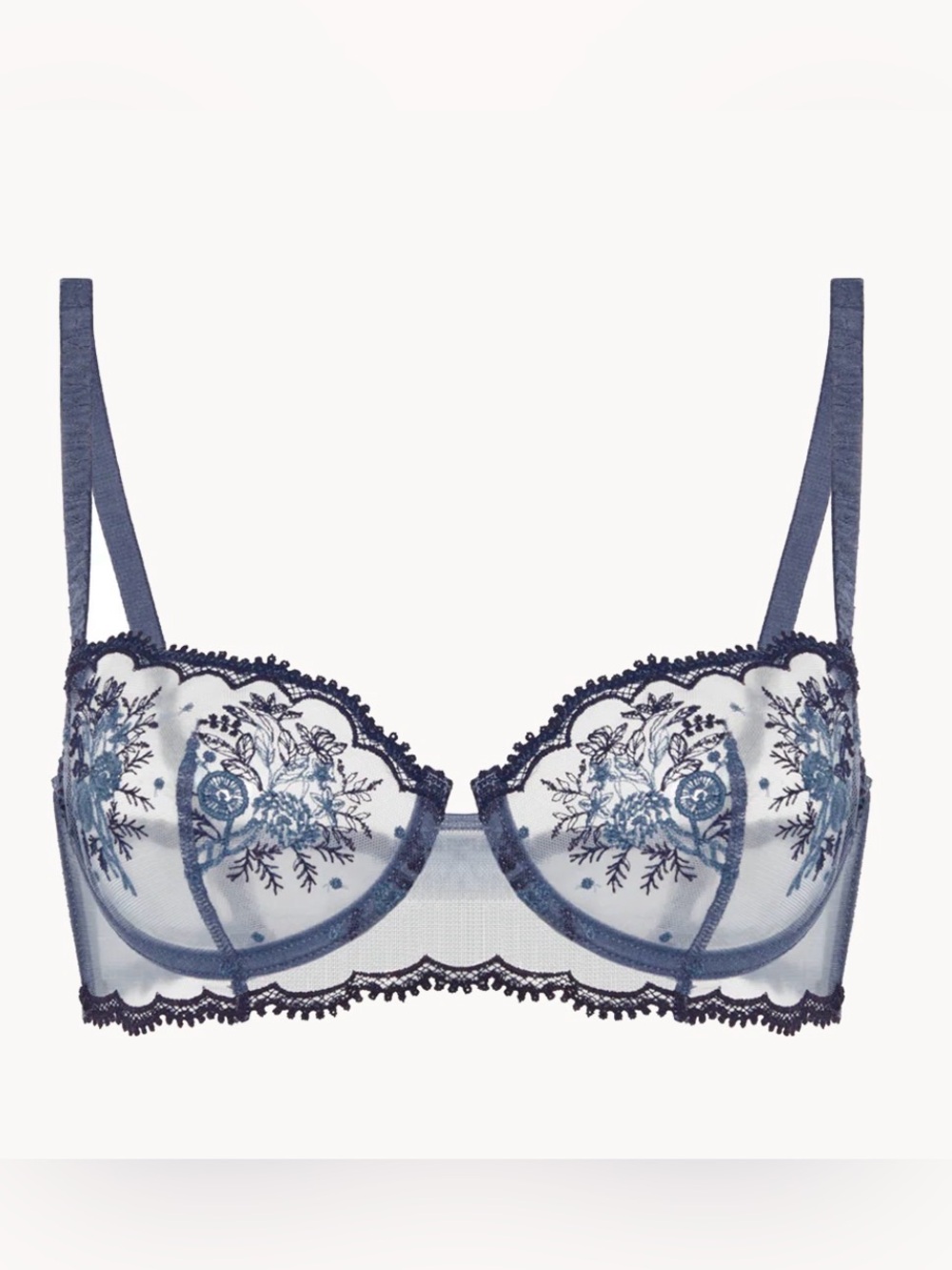 Simone Pérèle Intrigue Sheer Demi Bra NWT 32F Cinder Blue French Lingerie $140